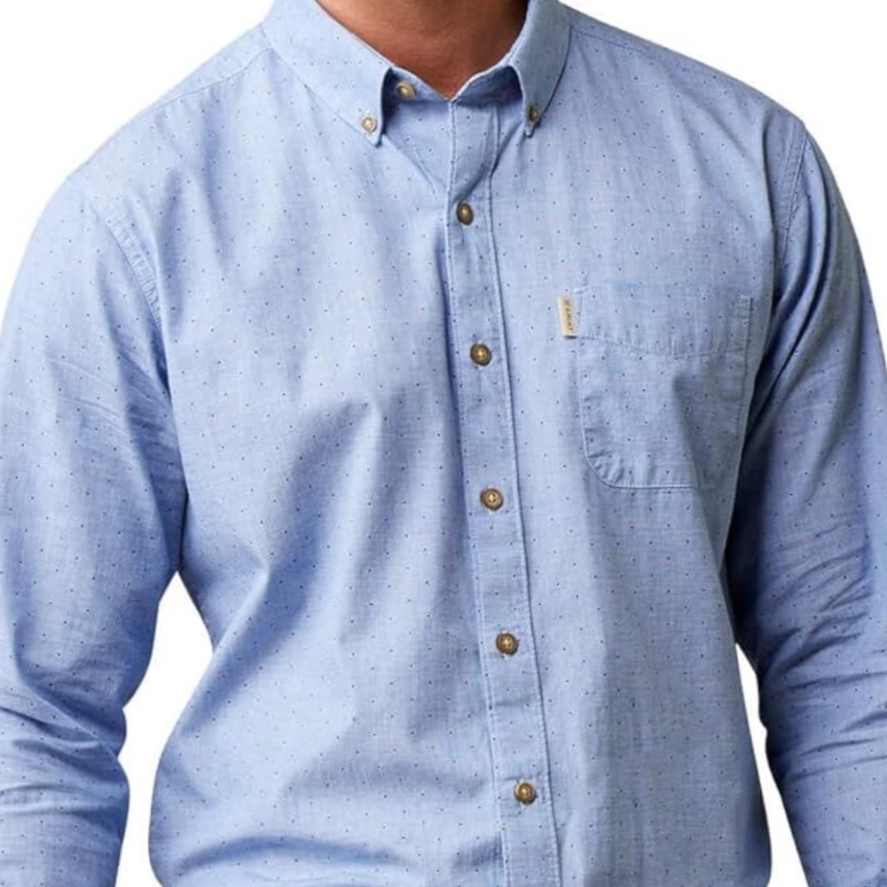Ariat wrinkle resist dot stretch modern fit mens shirt small blue